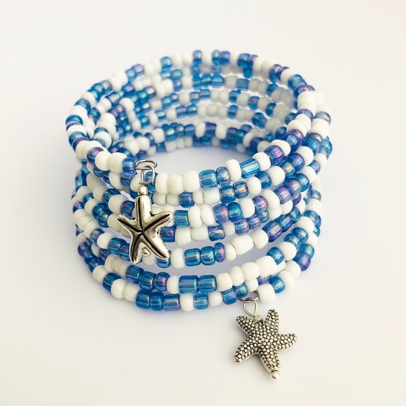 Ashley Jane Milan Jewelry - Starfish Memory Wire Wrap Bohemian Beaded Bracelet